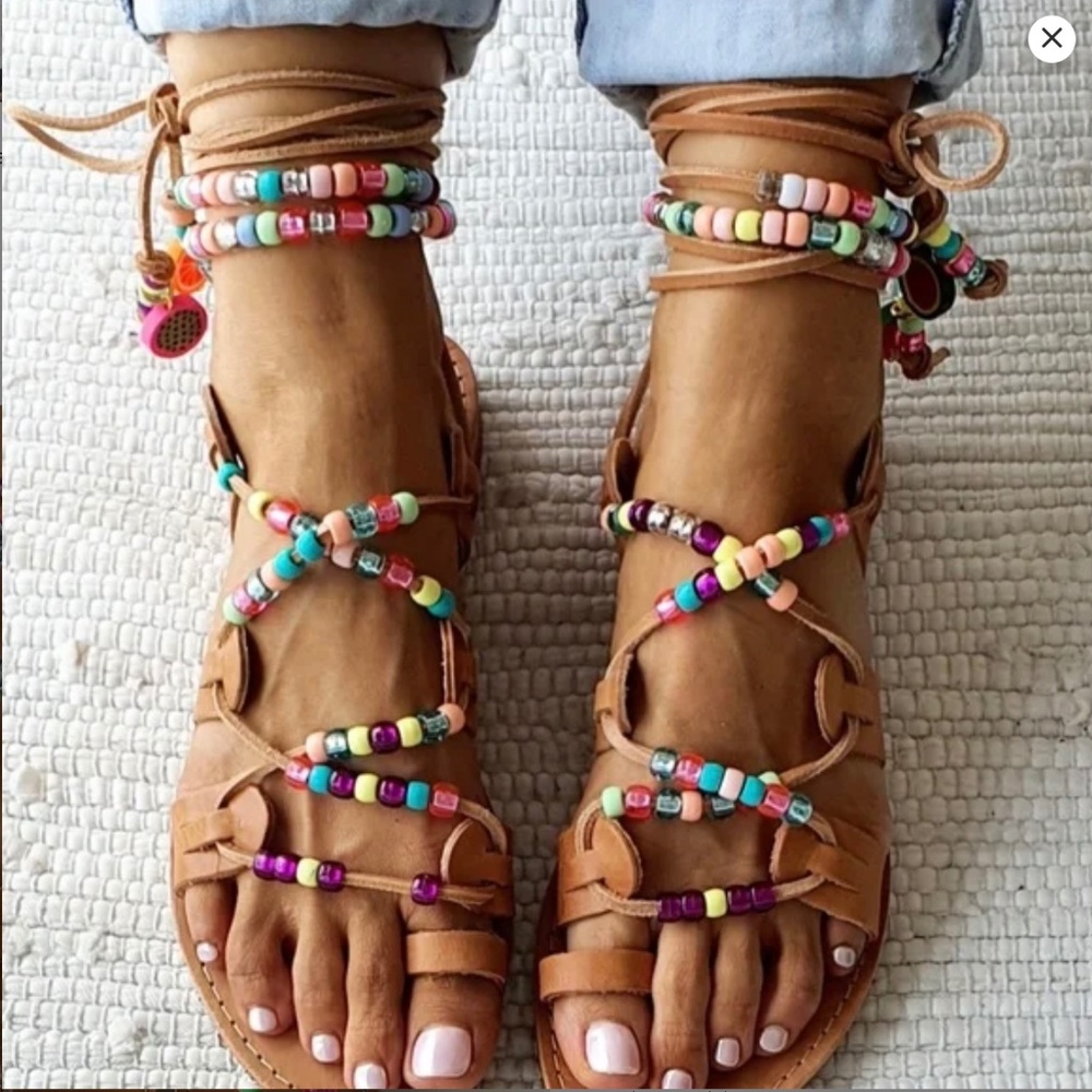 GROUPI Gladiator Leather beaded SANDALS Handmade in Greece EU 37